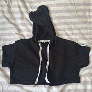 Elite Collection Women's Pullover Hoodie Black Cropped Short Sleeve Size M Knite